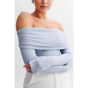 NWT Meshki Baby Blue Off The Shoulder Long Sleeve Top M